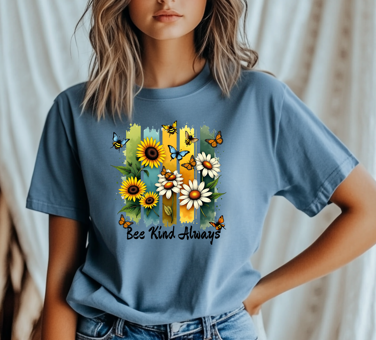 Bee Kind Always – Floral Faith-Inspired Tee