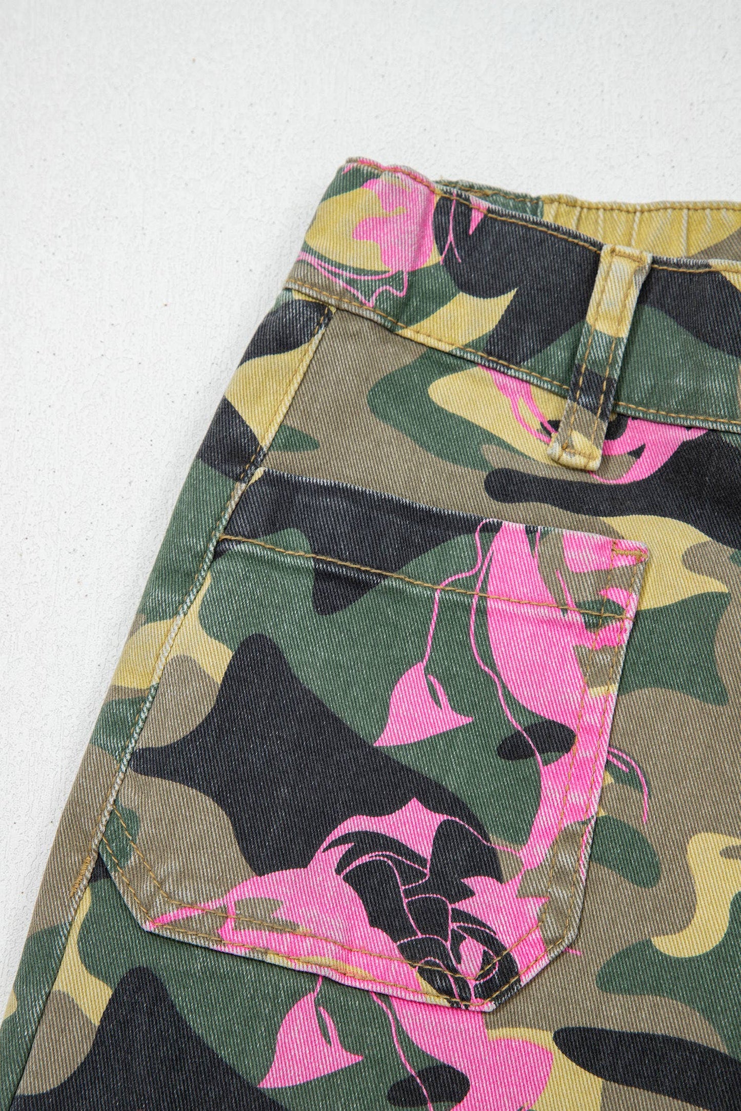 66 Abstract Camo Print Leopard Patchwork Straight Leg Jeans