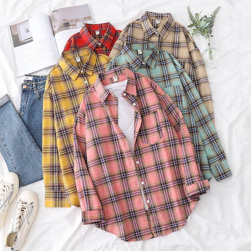Basic Relaxed plaid cotton blend button shirt jacket Shacket