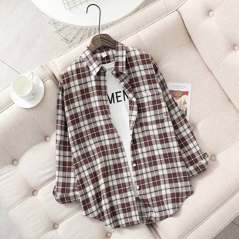 Basic Relaxed plaid cotton blend button shirt jacket Shacket