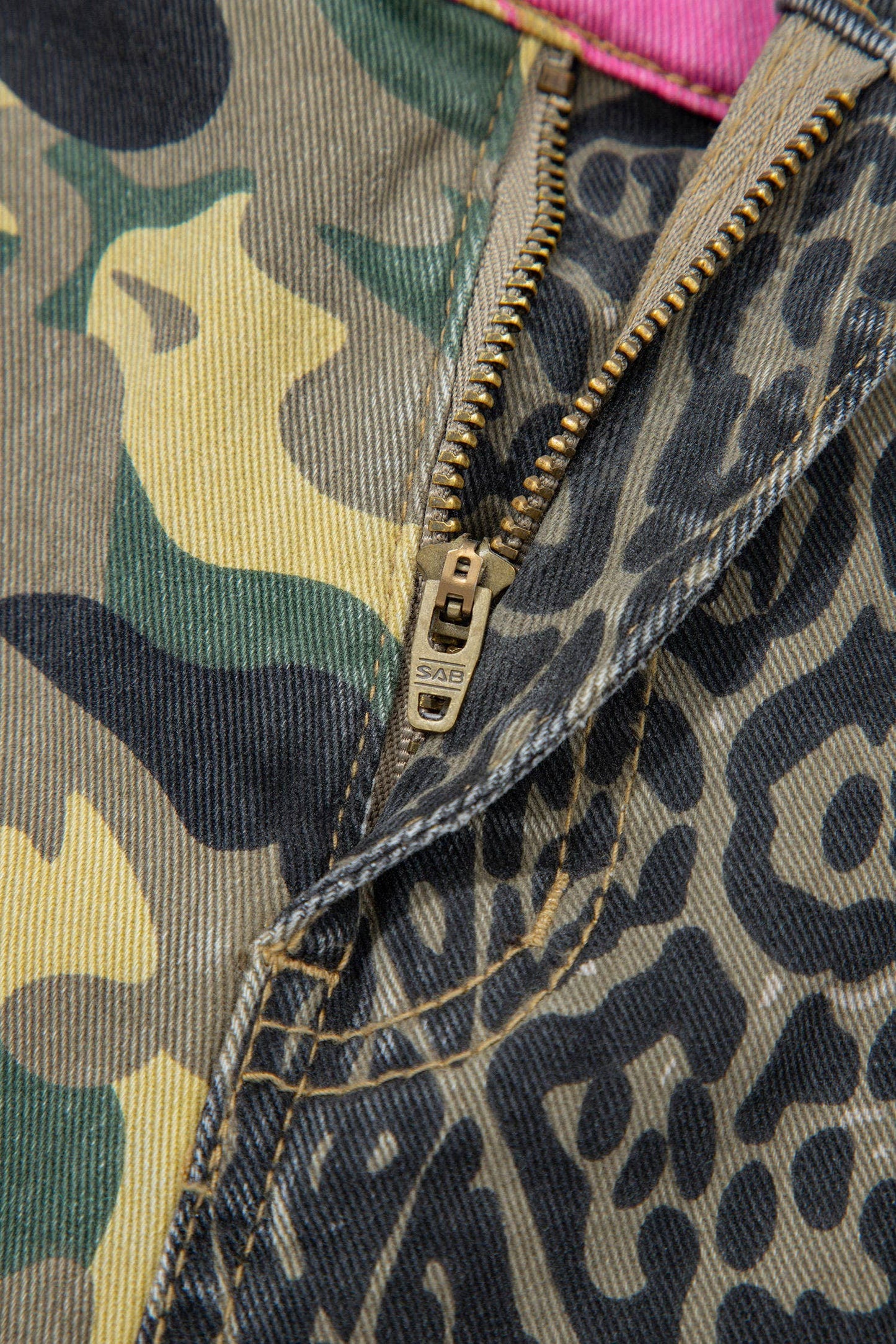 66 Abstract Camo Print Leopard Patchwork Straight Leg Jeans