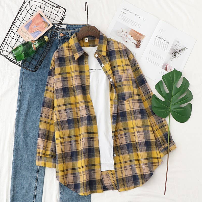 Basic Relaxed plaid cotton blend button shirt jacket Shacket