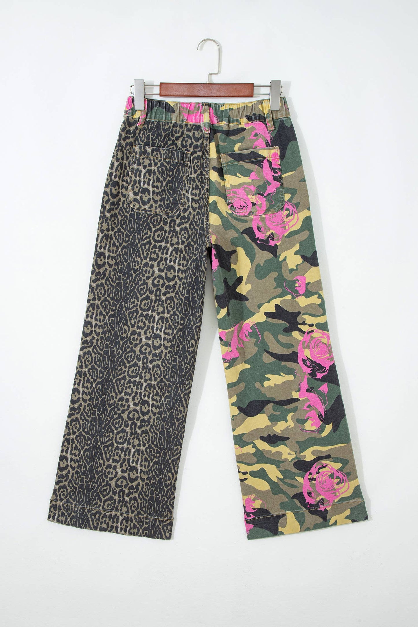 66 Abstract Camo Print Leopard Patchwork Straight Leg Jeans