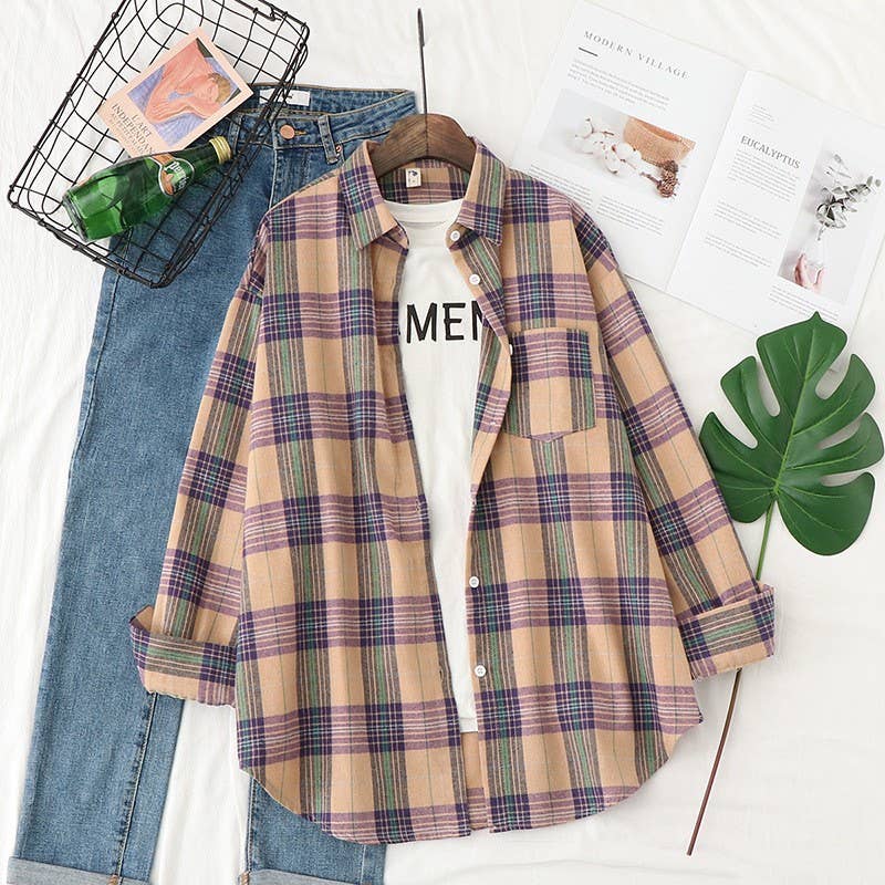 Basic Relaxed plaid cotton blend button shirt jacket Shacket