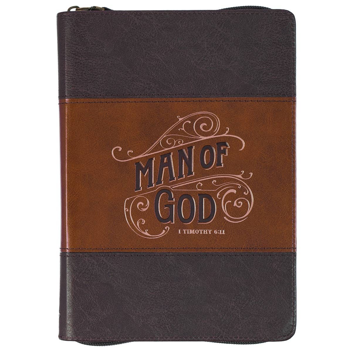 Man of God Leather Journal – Faith-Inspired Writing Journal for Men (Honey-Brown & Espresso, Zipper Closure)