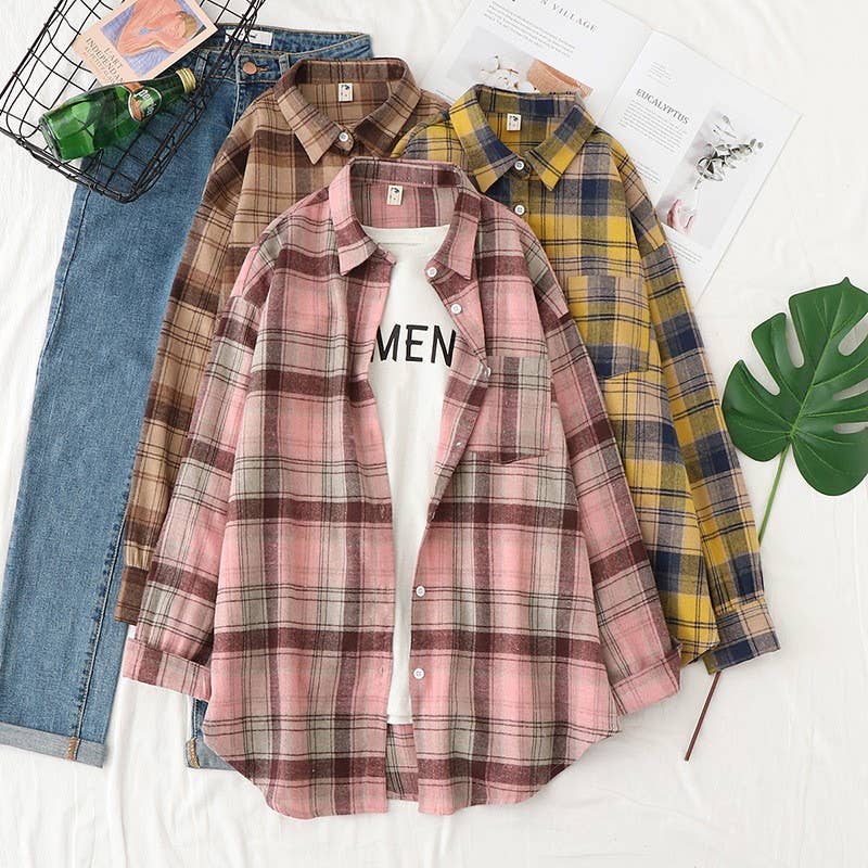 Basic Relaxed plaid cotton blend button shirt jacket Shacket