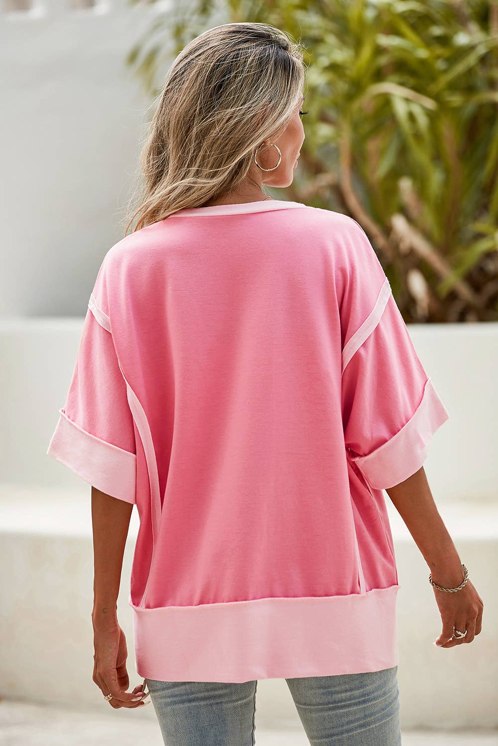 Casual Colorblock High-Low Top – Half Sleeve Chic