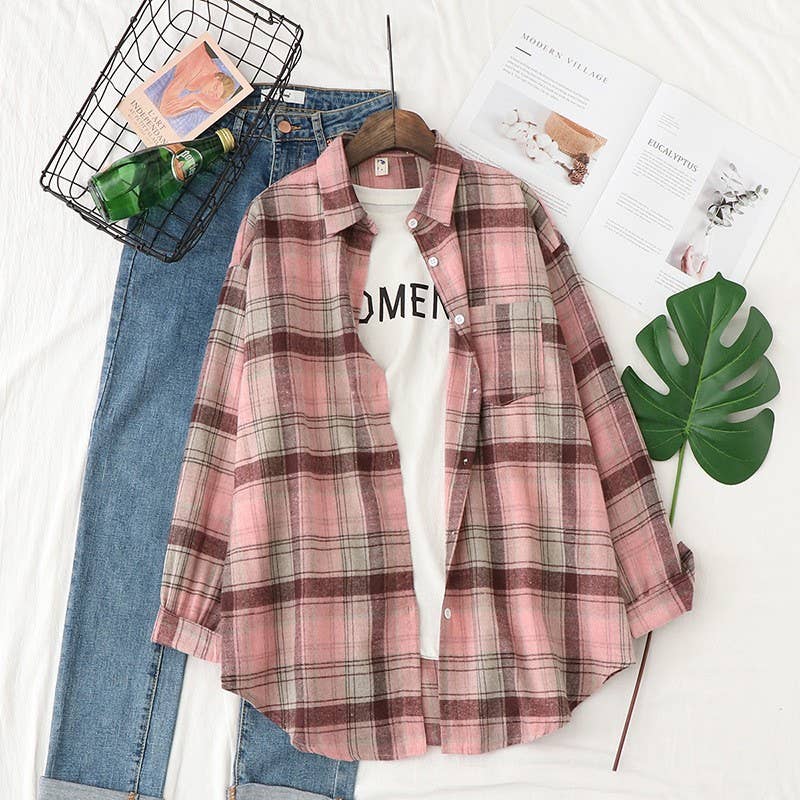 Basic Relaxed plaid cotton blend button shirt jacket Shacket