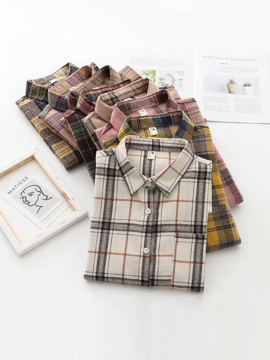Basic Relaxed plaid cotton blend button shirt jacket Shacket