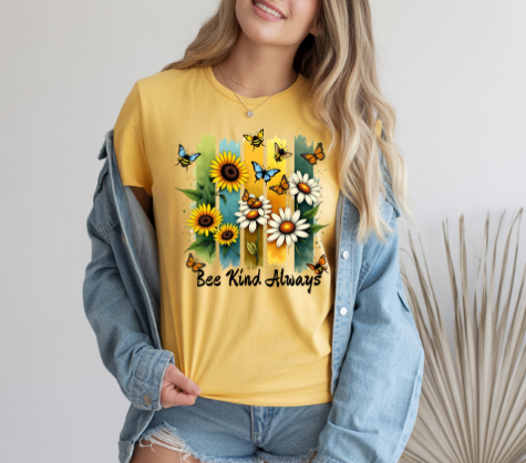 Bee Kind Always – Floral Faith-Inspired Tee