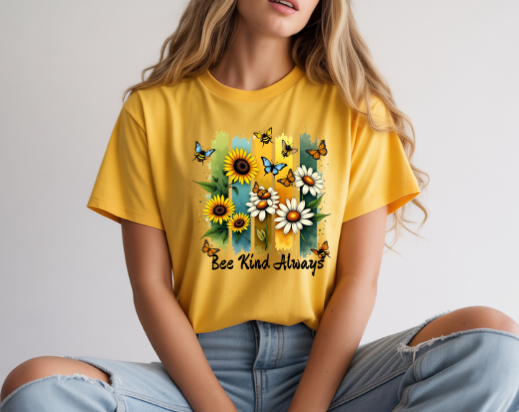 Bee Kind Always – Floral Faith-Inspired Tee