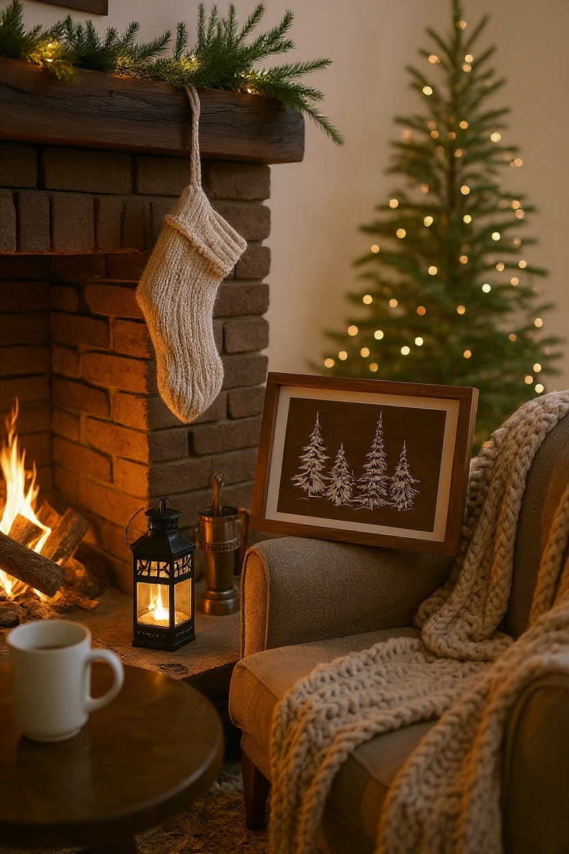 Handcrafted Rustic Snowy Pine Tree Wall Art – Winter Cabin Home Decor with Glittered Forest Design