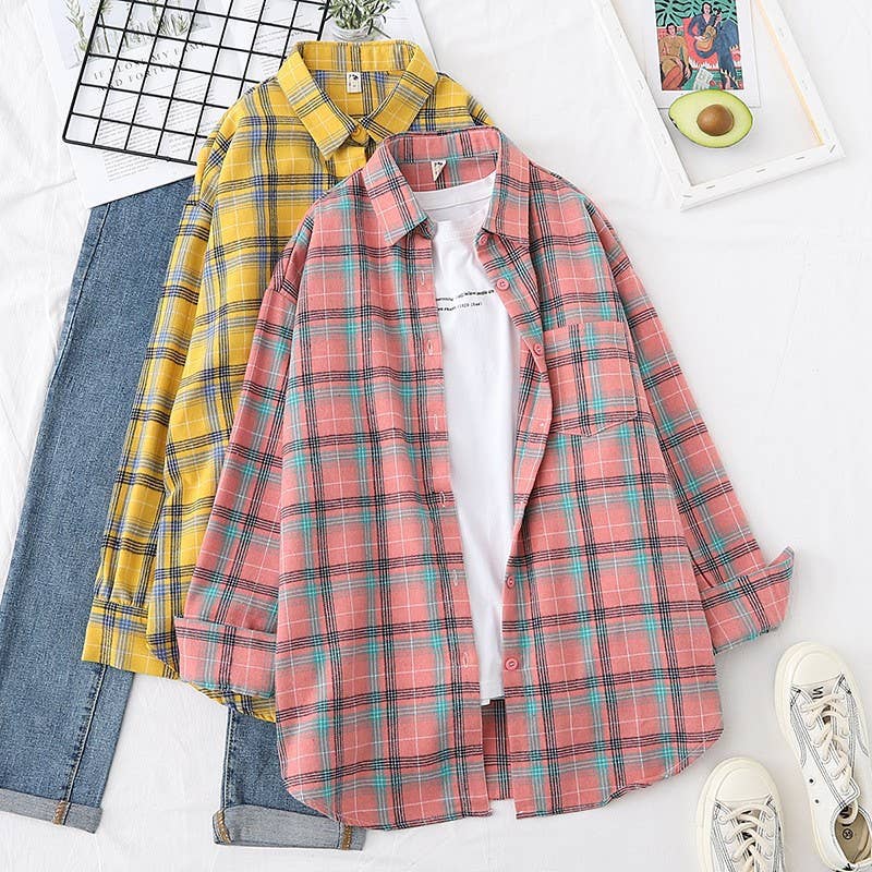 Basic Relaxed plaid cotton blend button shirt jacket Shacket
