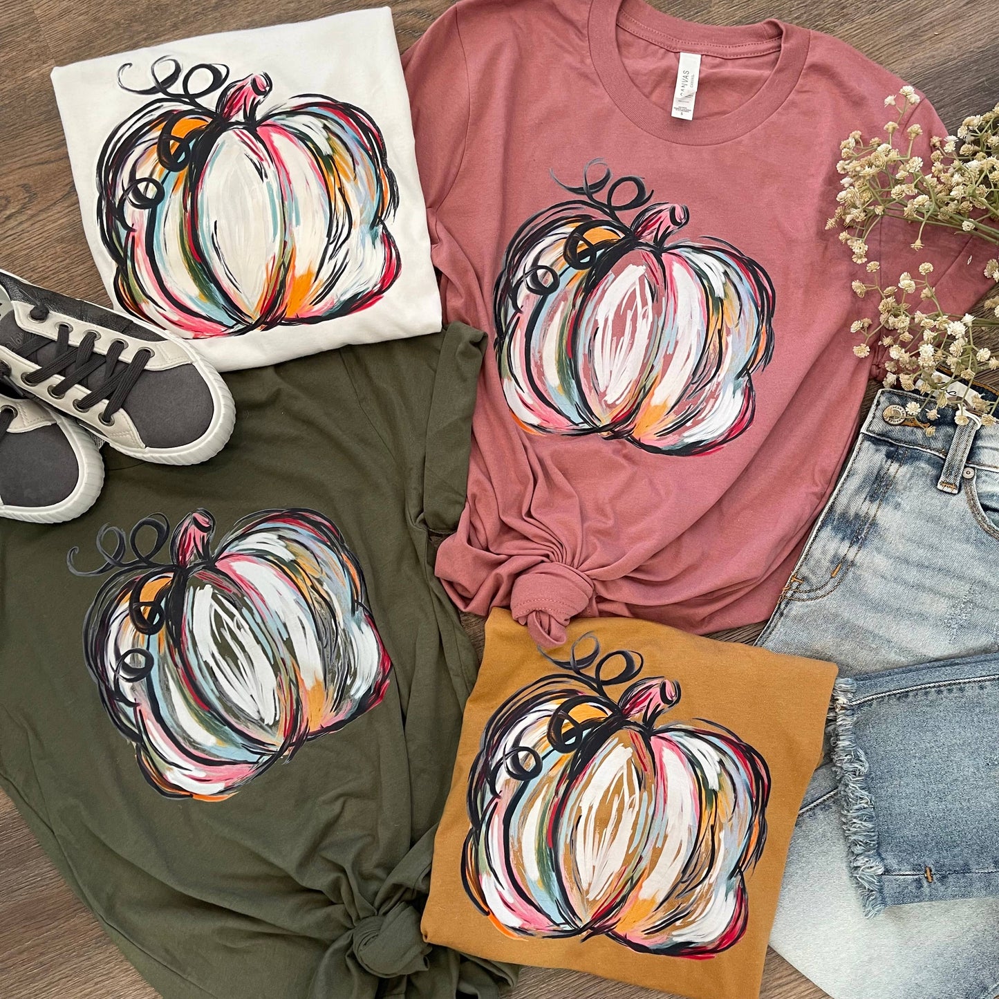 Watercolor Pumpkin Crew Neck Long Sleeve Tee