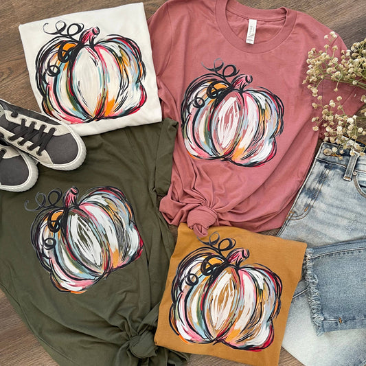 Watercolor Pumpkin Crew Neck Long Sleeve Tee