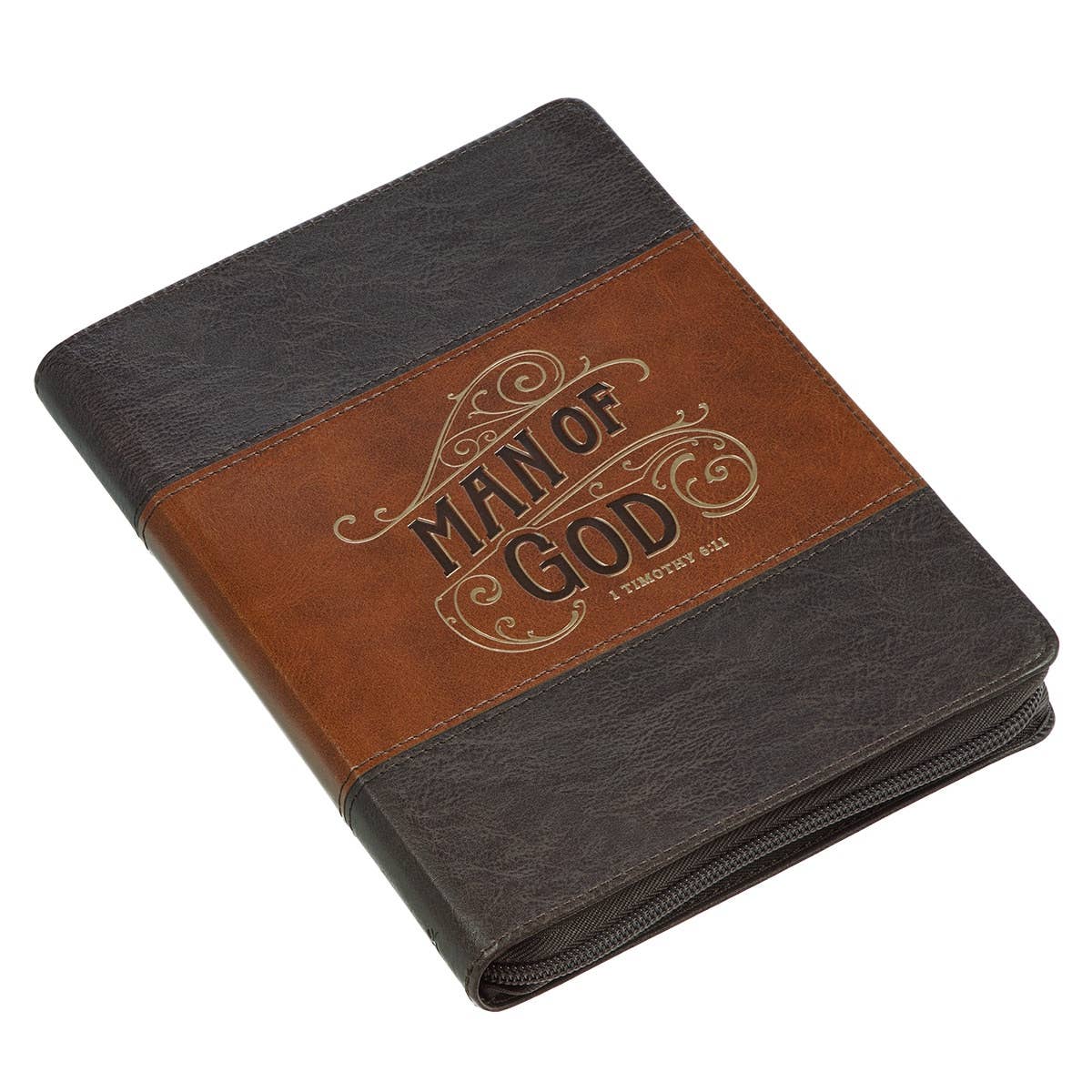 Man of God Leather Journal – Faith-Inspired Writing Journal for Men (Honey-Brown & Espresso, Zipper Closure)