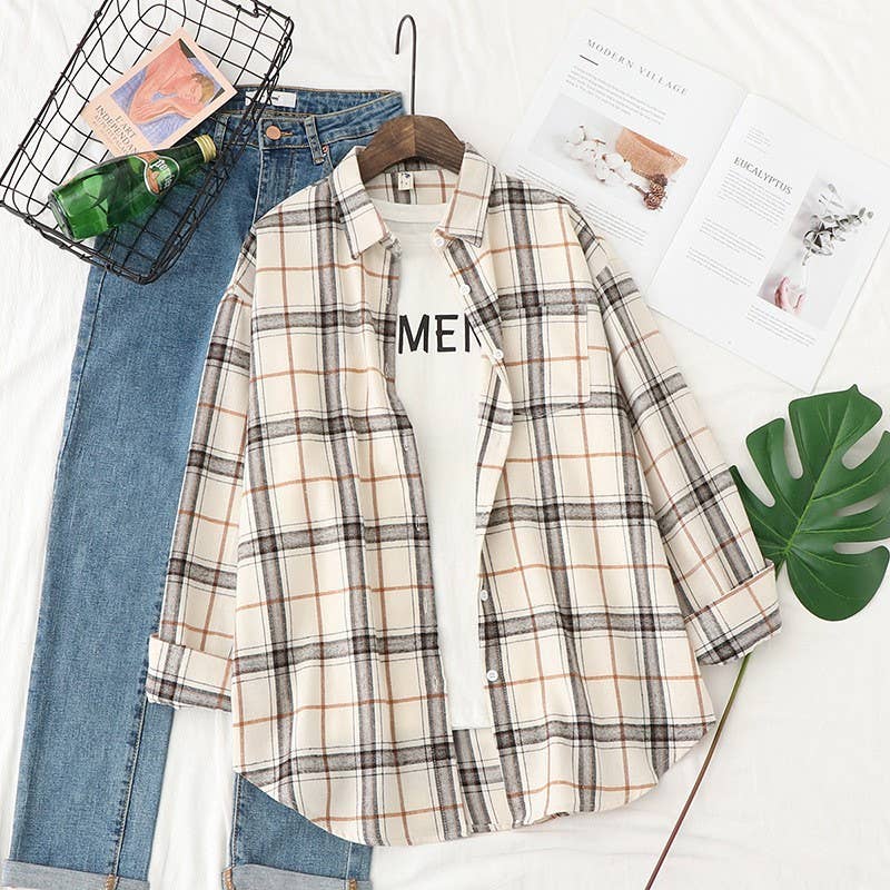 Basic Relaxed plaid cotton blend button shirt jacket Shacket